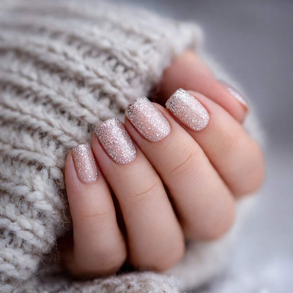 elegant winter nails with subtle glitter add