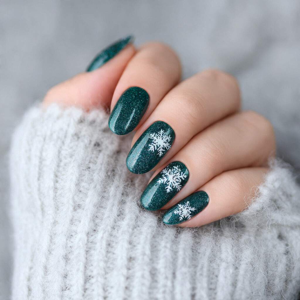 emerald snow glow nails highlight deep color