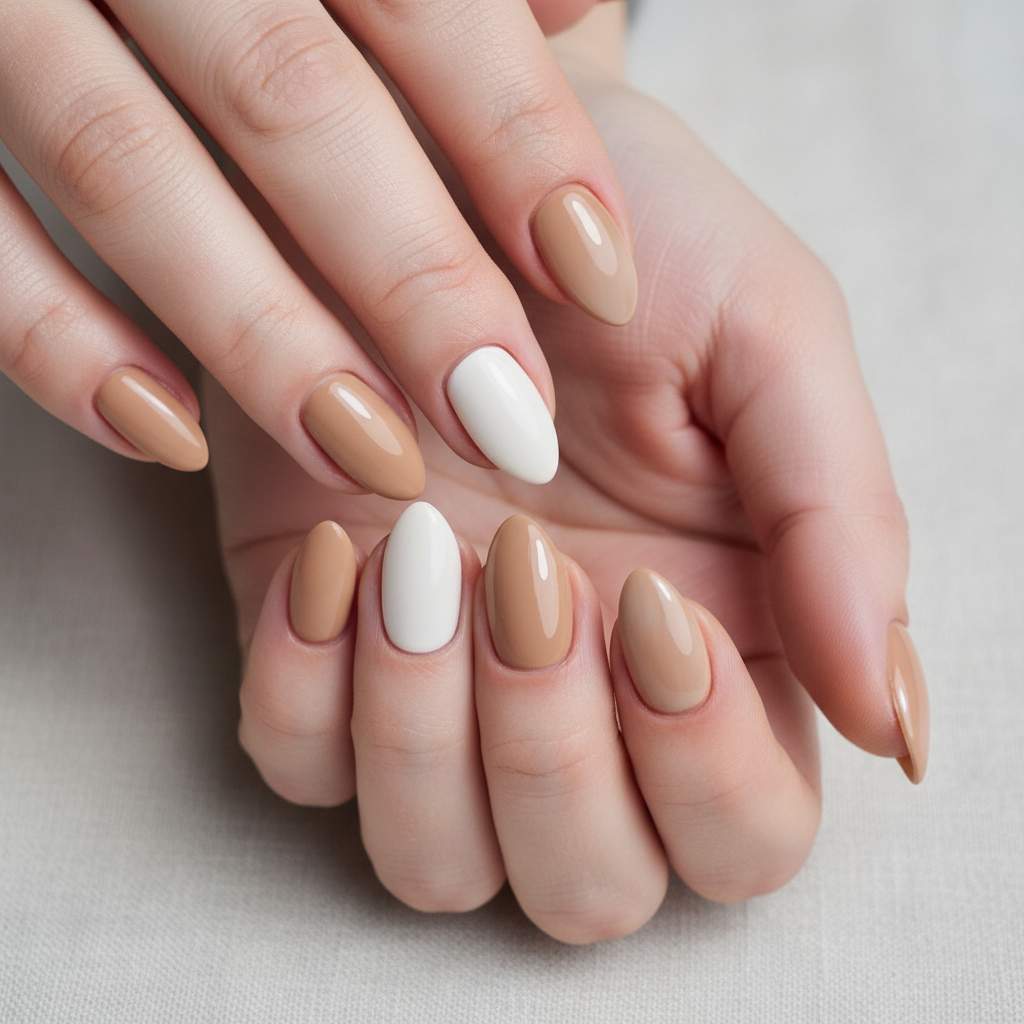 Firefly Gemini Flash Close up photo of short nails painted in latte colors like warm beige cream or ligh 323177