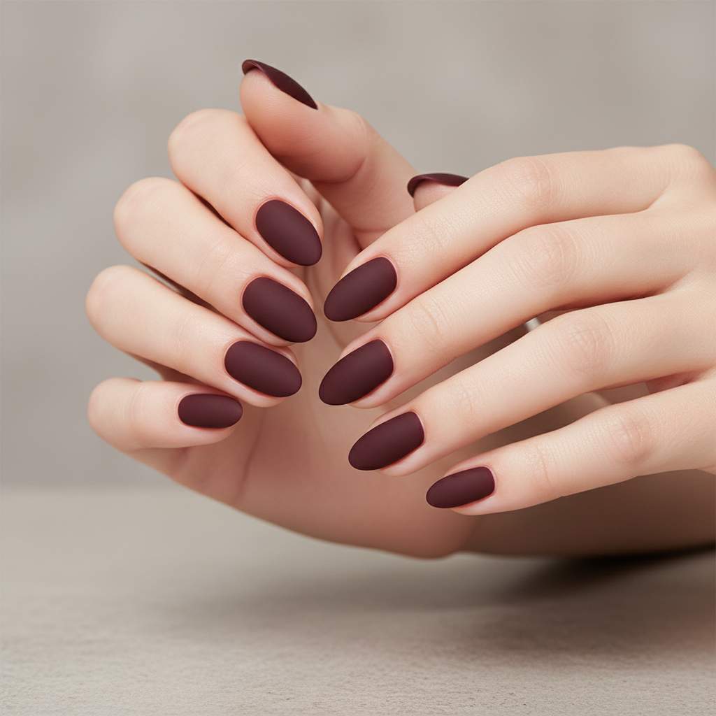 Firefly Gemini Flash Close up photo of short nails painted in one solid matte color. The finish is smooth 323177