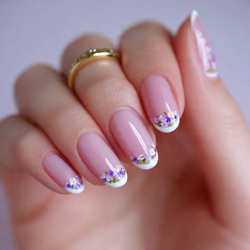 floral french tips bring a soft and