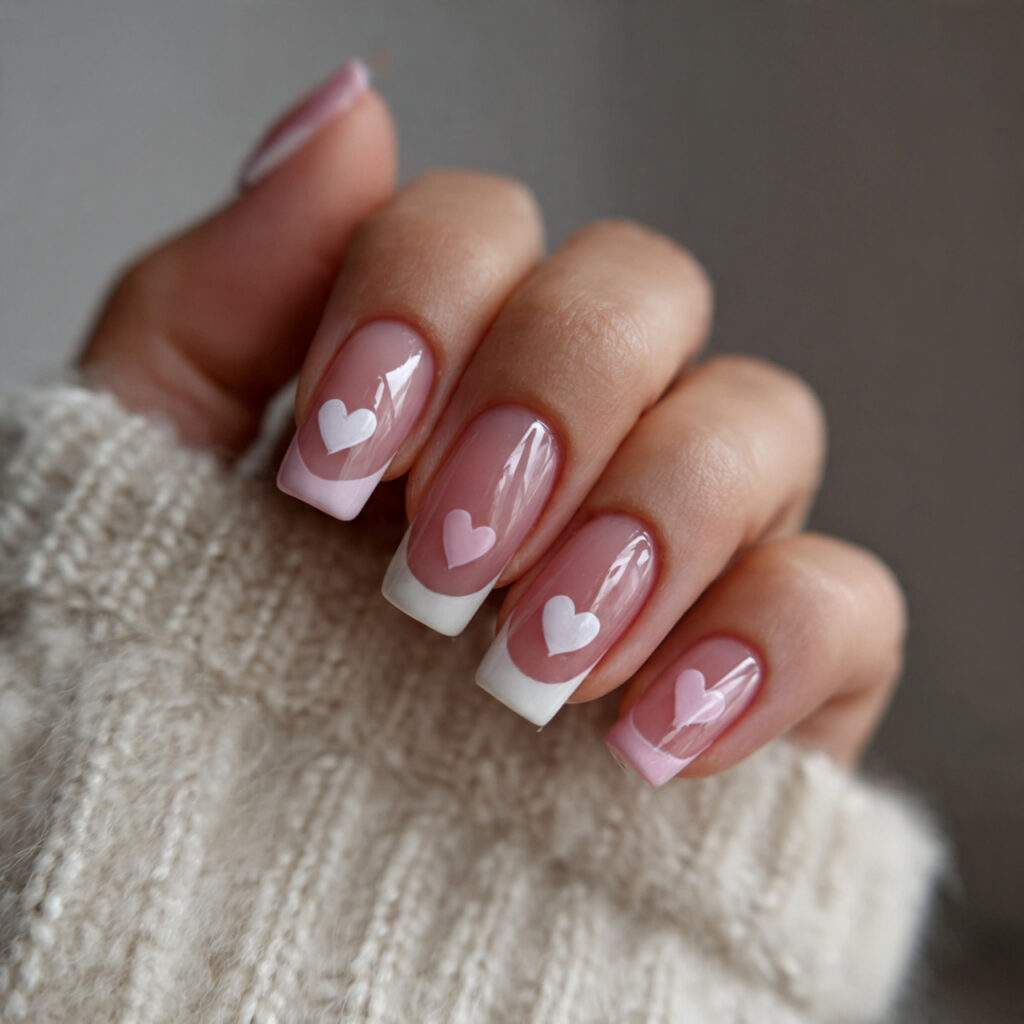 french tip designs with heart details on