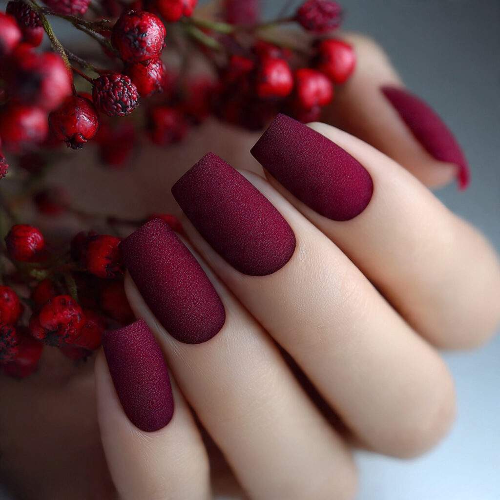 frosted berry elegance burgundy nails feel refined