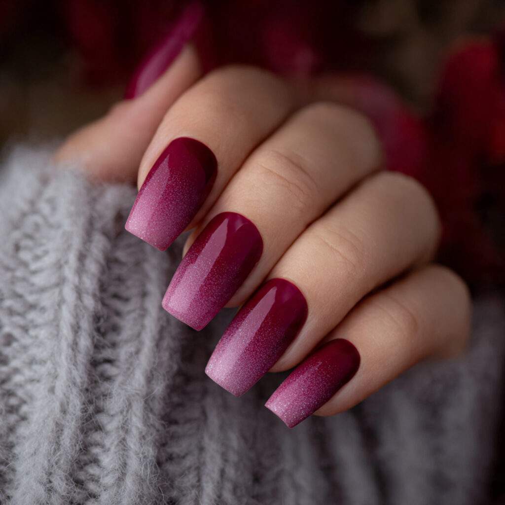 frosted berry ombre burgundy nails feel soft