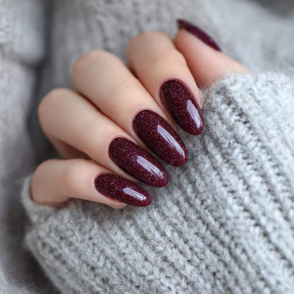 frosted burgundy glow nails feel soft and