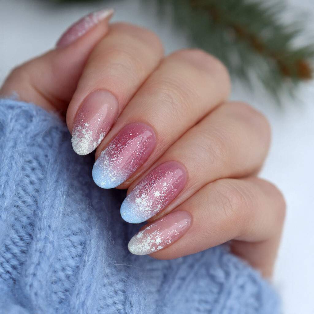 frosted candy french tip winter nails
