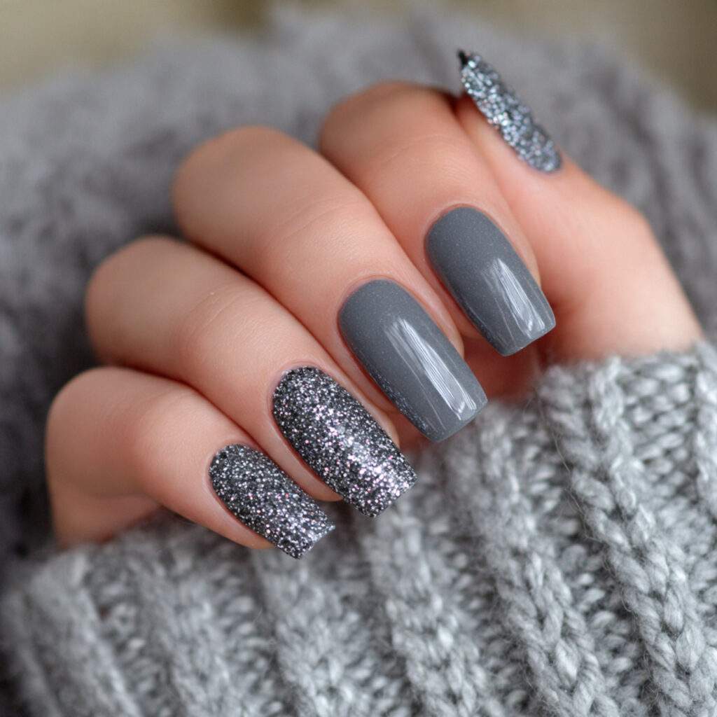 frosted glitter storm gray winter nails feel