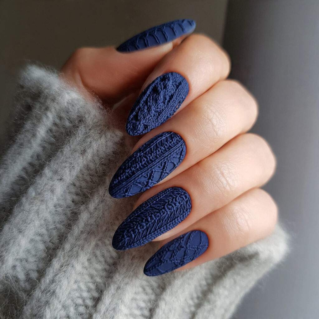 frosted knit elegance navy nails feel soft