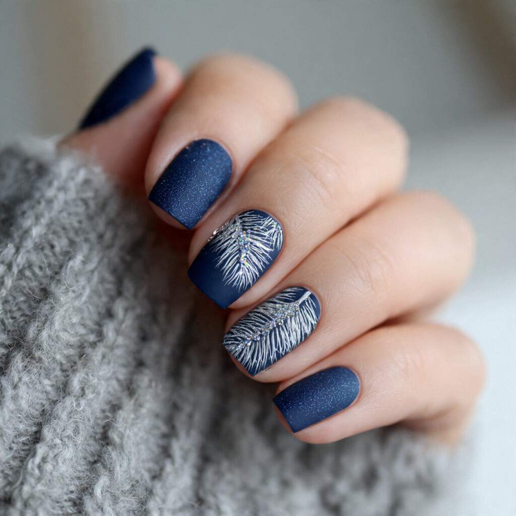 frosted pine accent navy blue nails feel