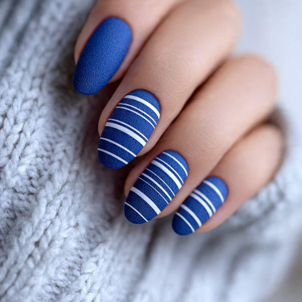 frosted royal stripe nails feel elegant and