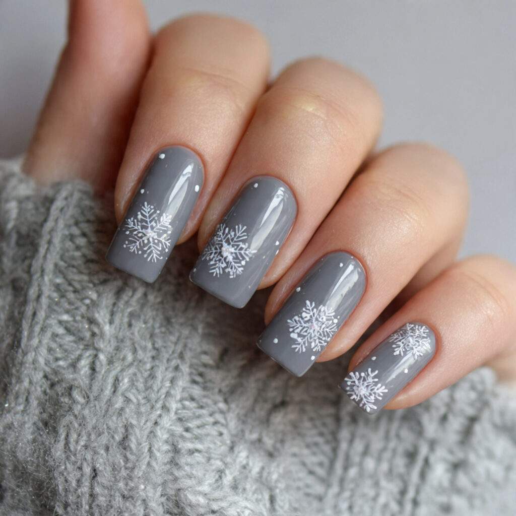 frosty gray snowflake winter nails feel timeless