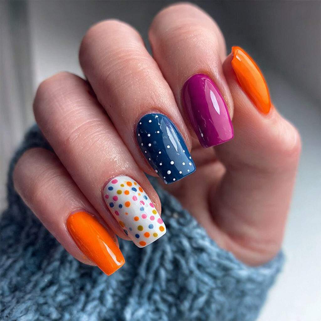 fun winter nails with bright accent colors
