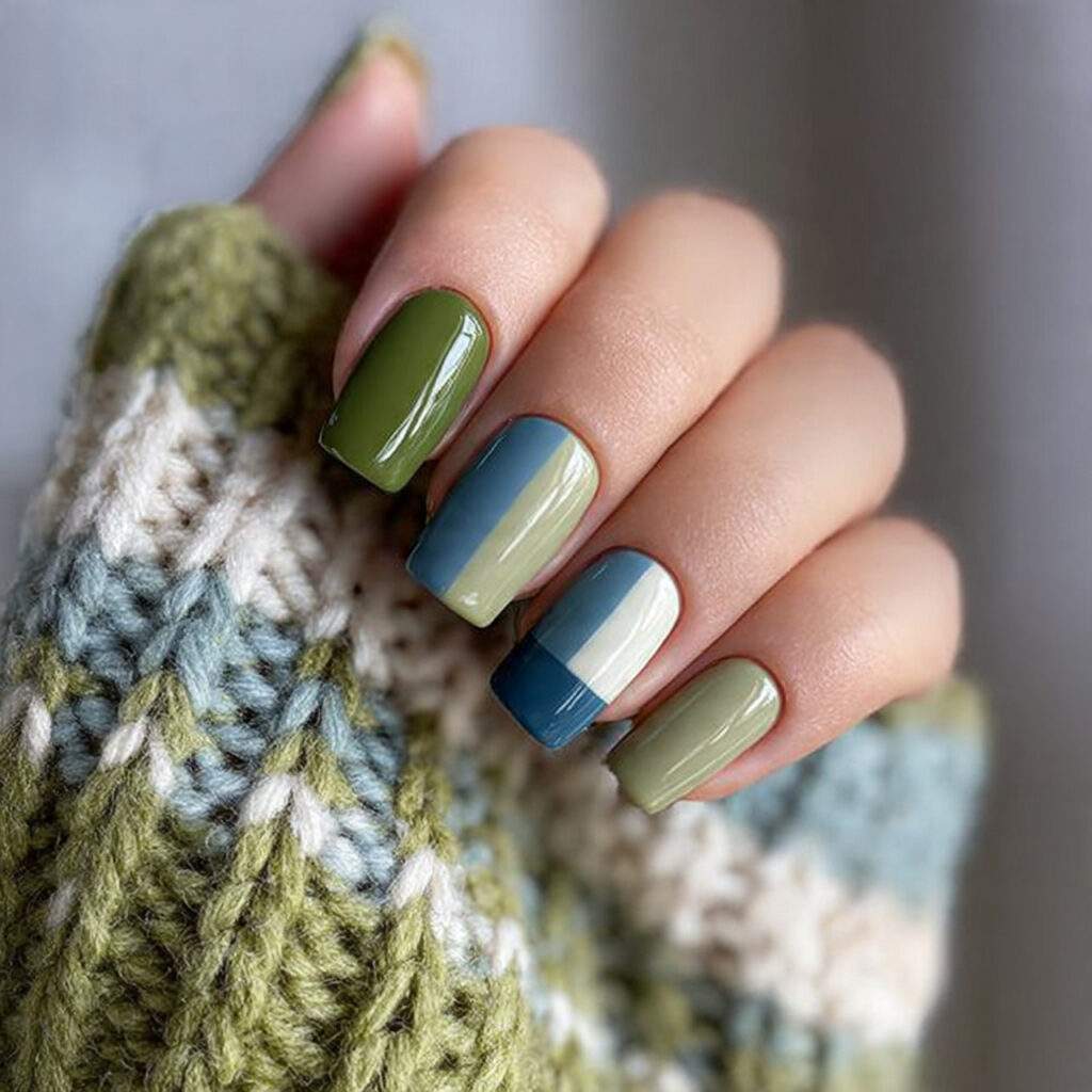 fun winter nails with color block styles