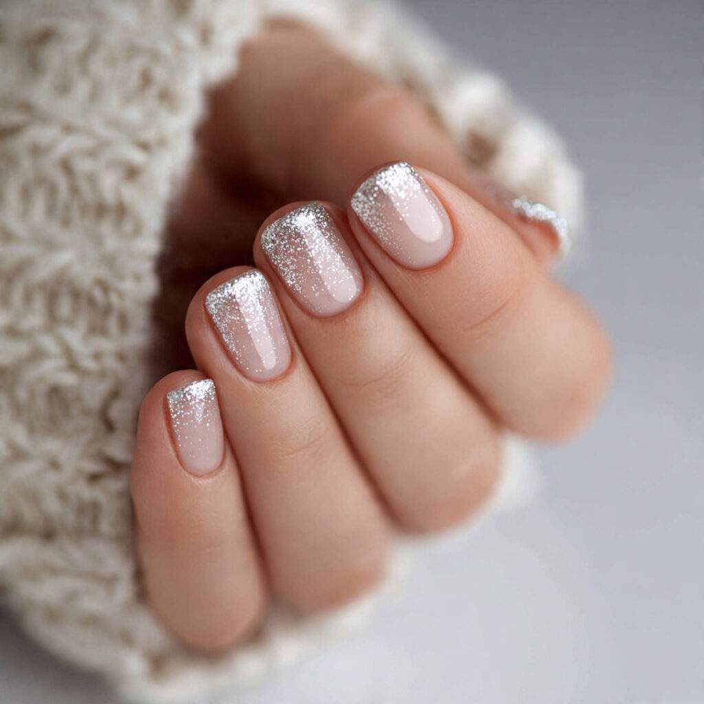 fun winter nails with glitter french tips