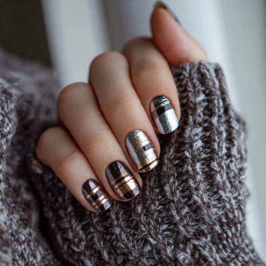 fun winter nails with metallic touches feel