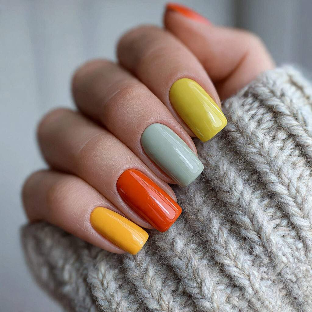 fun winter square nails with playful colors