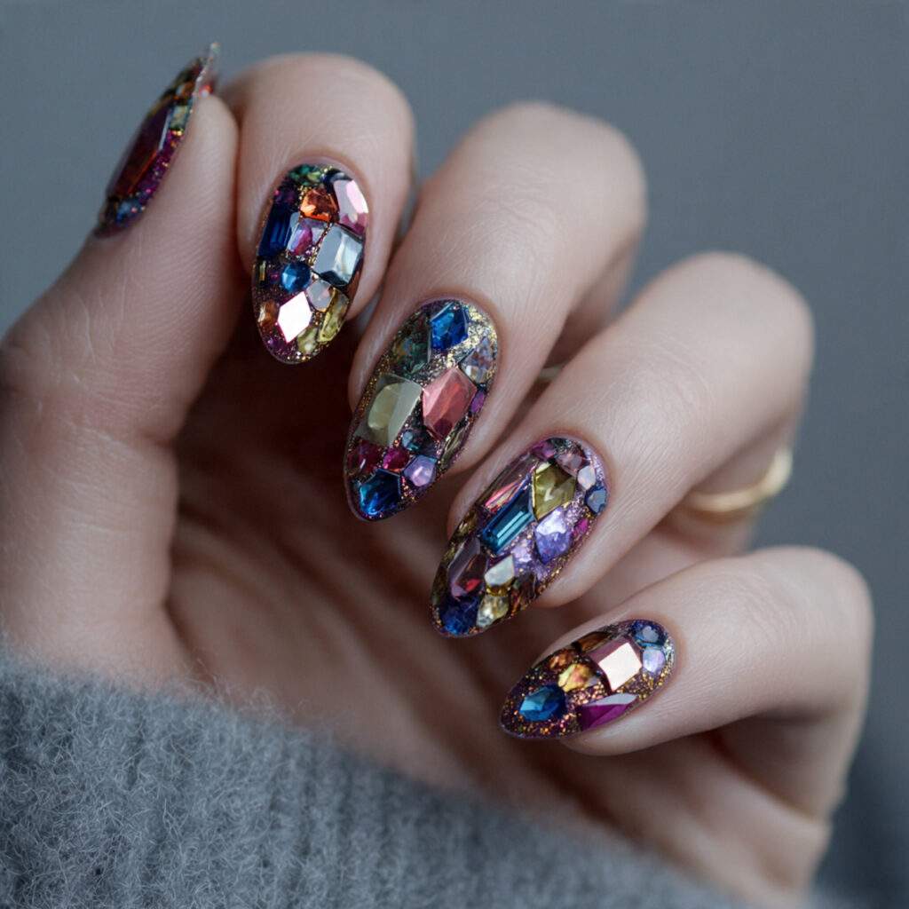 gemstone nails with bold sparkle