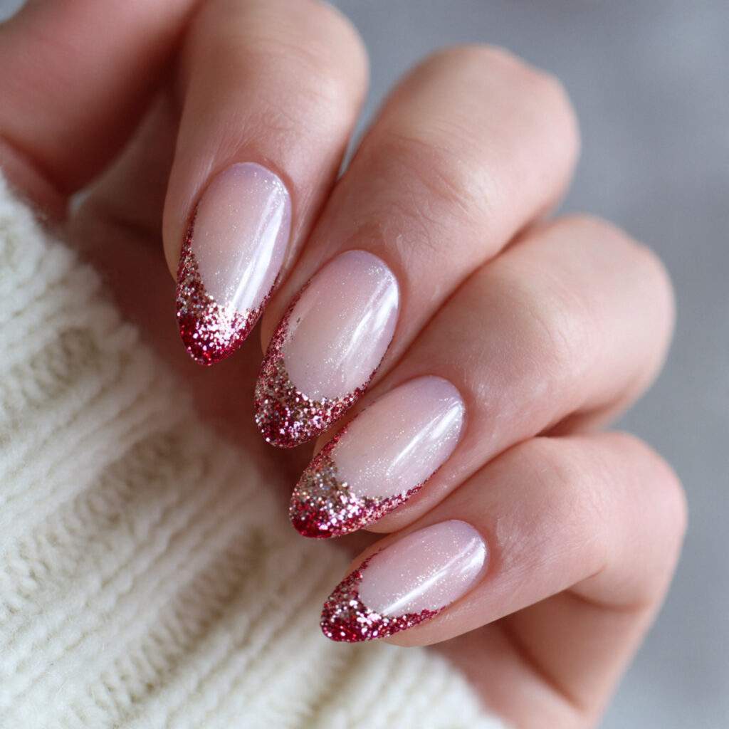glitter french tips create sparkling valentine nails