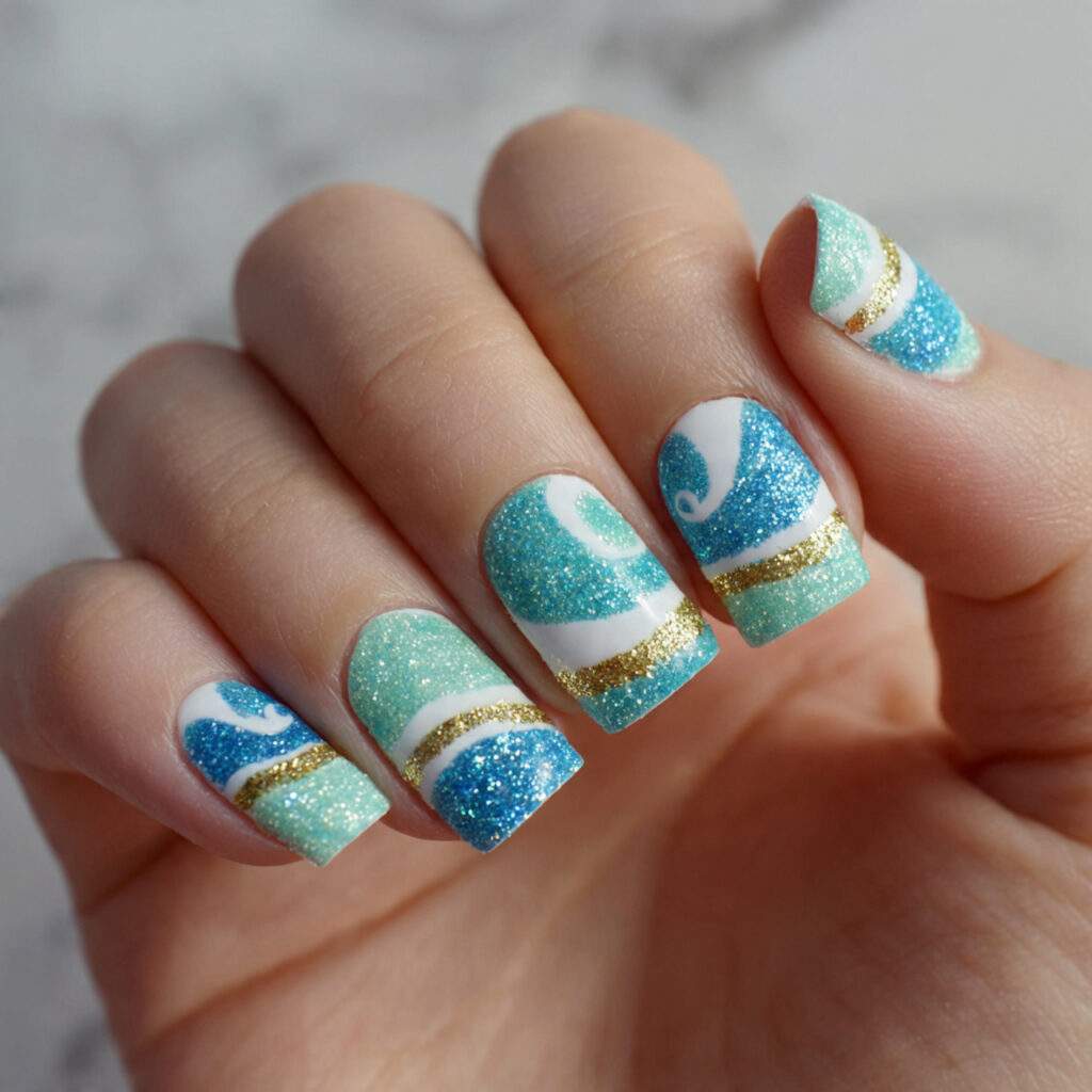 glitter wave nails mix sparkle with soft