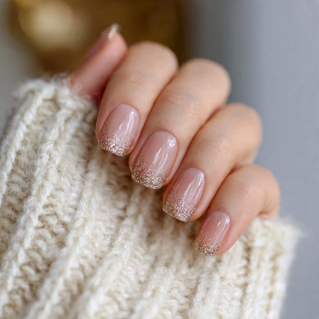 glittery neutral nails add soft sparkle without 1