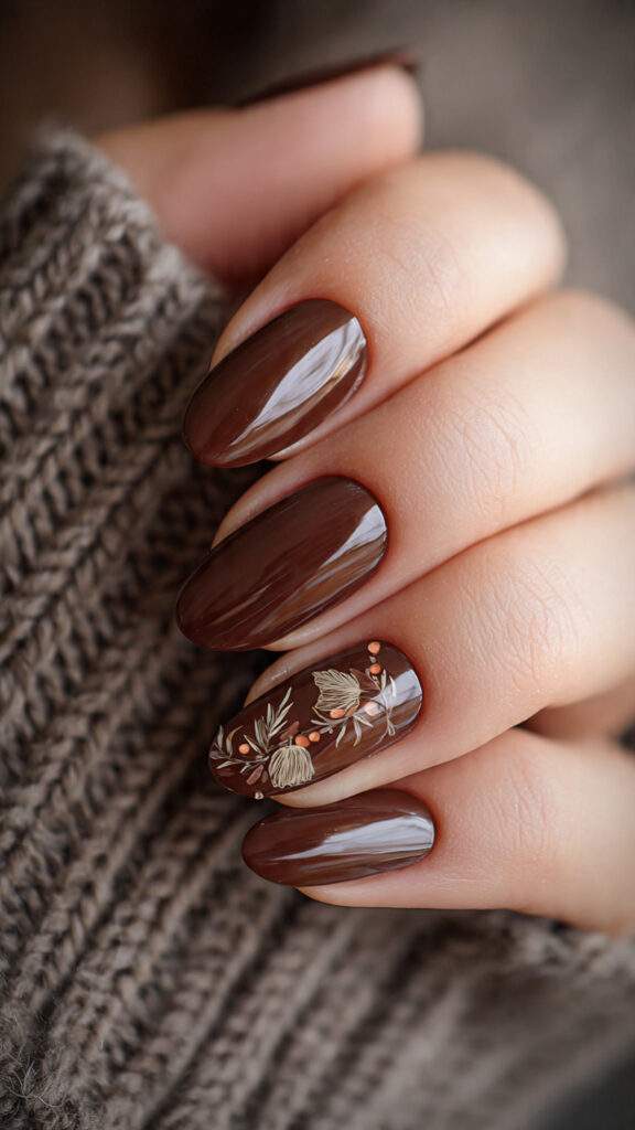 glossy brown nails look warm and smooth