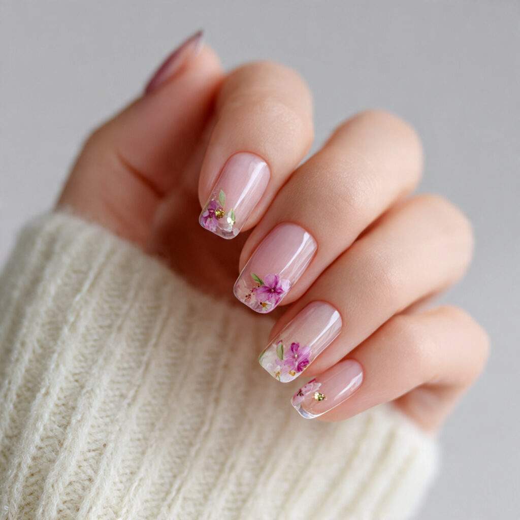 glossy clear accent nails are trending in