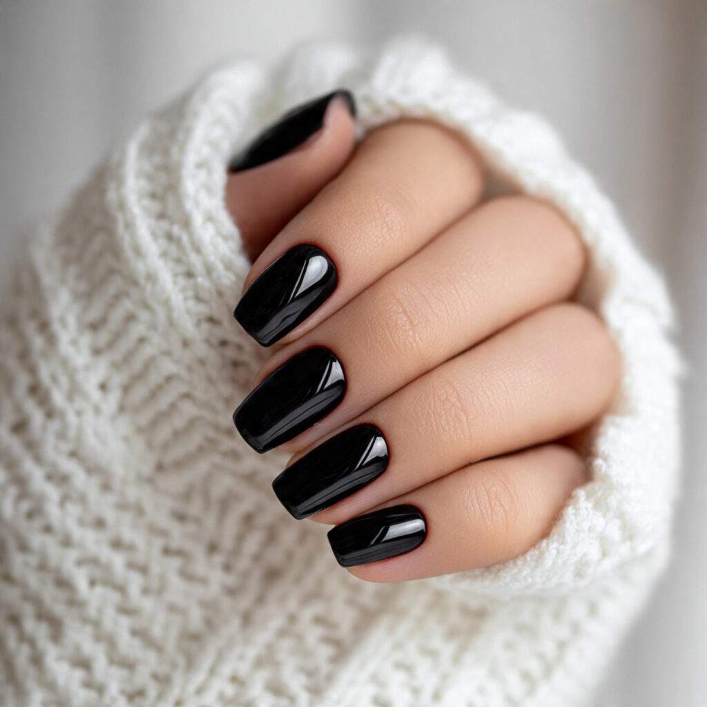 glossy monochrome clean nails
