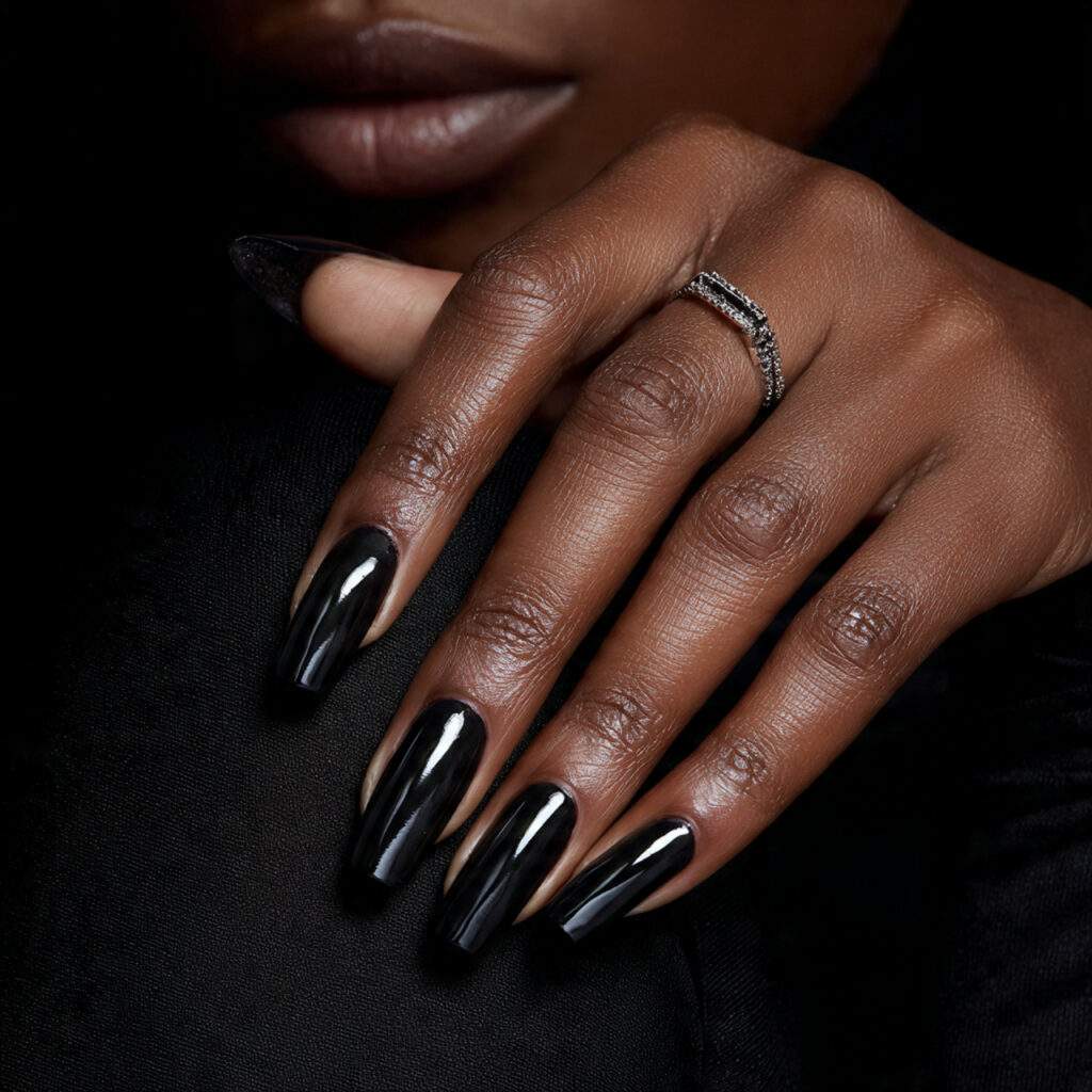glossy nails that glow on dark skin