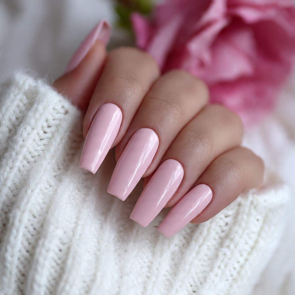 glossy tone coffin nails emphasize shape and