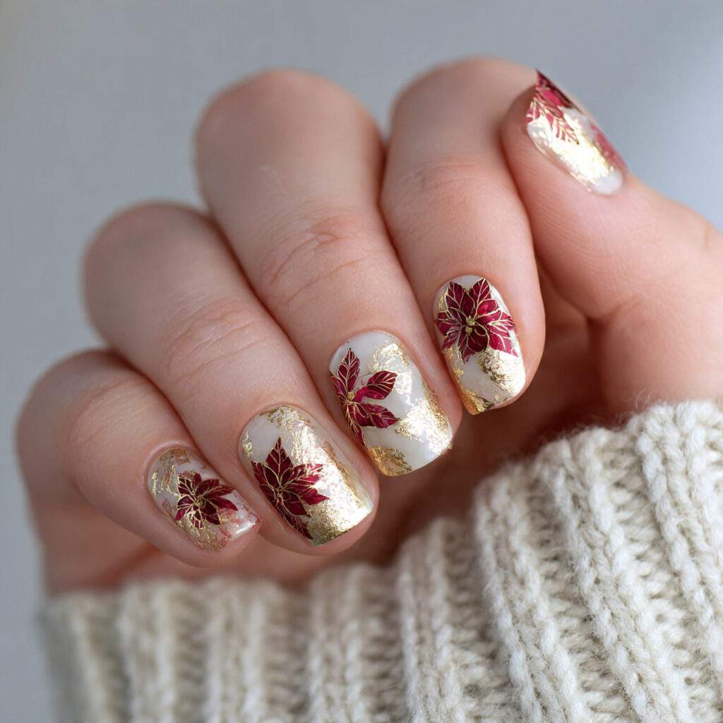 golden bloom poinsettia nails highlight warmth and