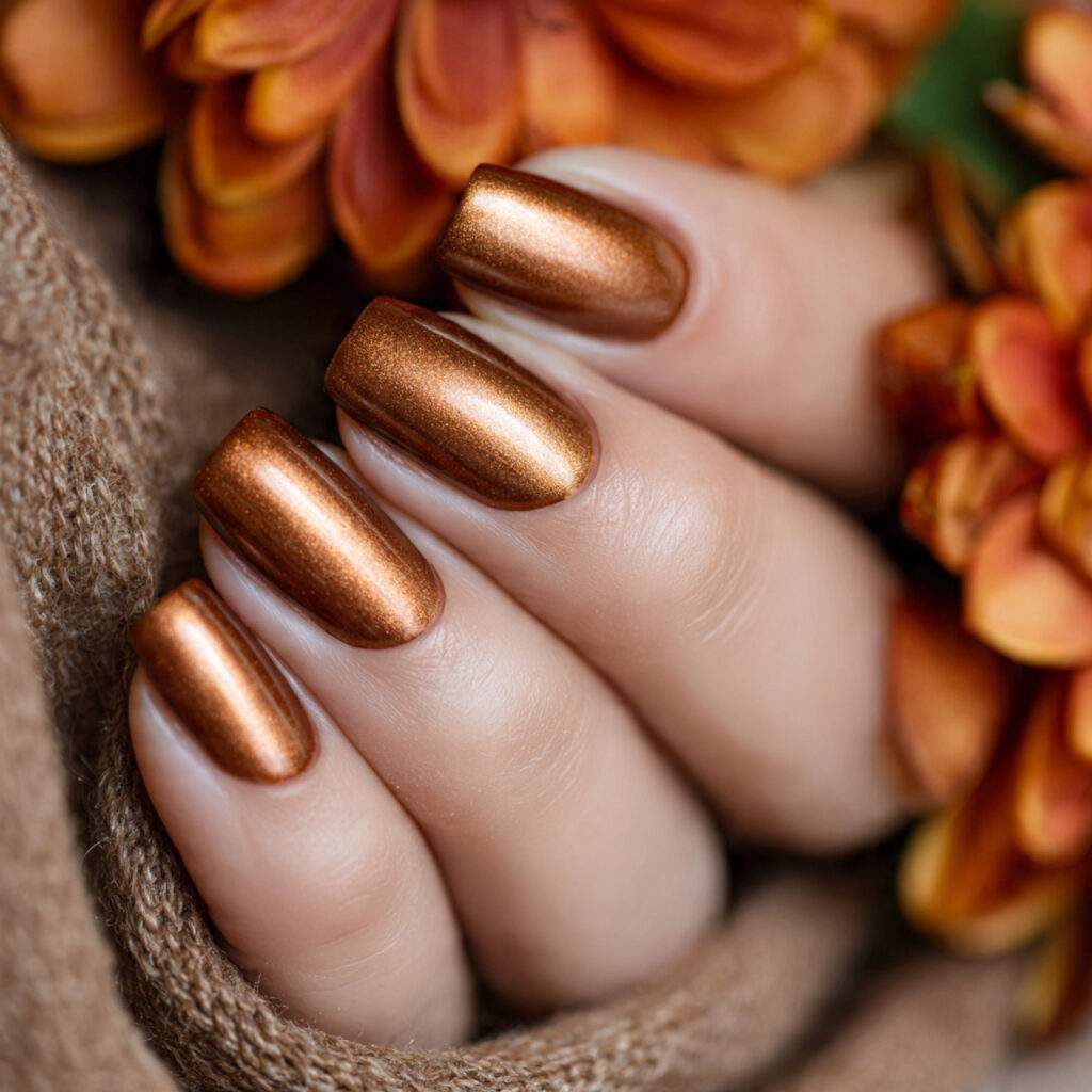 golden bronze nails are metallic shiny and