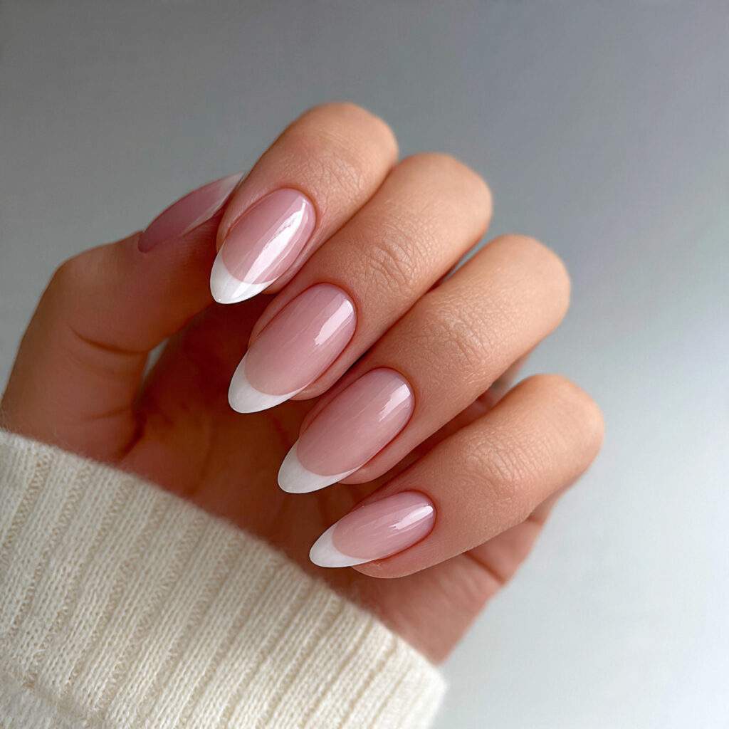 graceful ballerina almond shaped nails with softly tapered