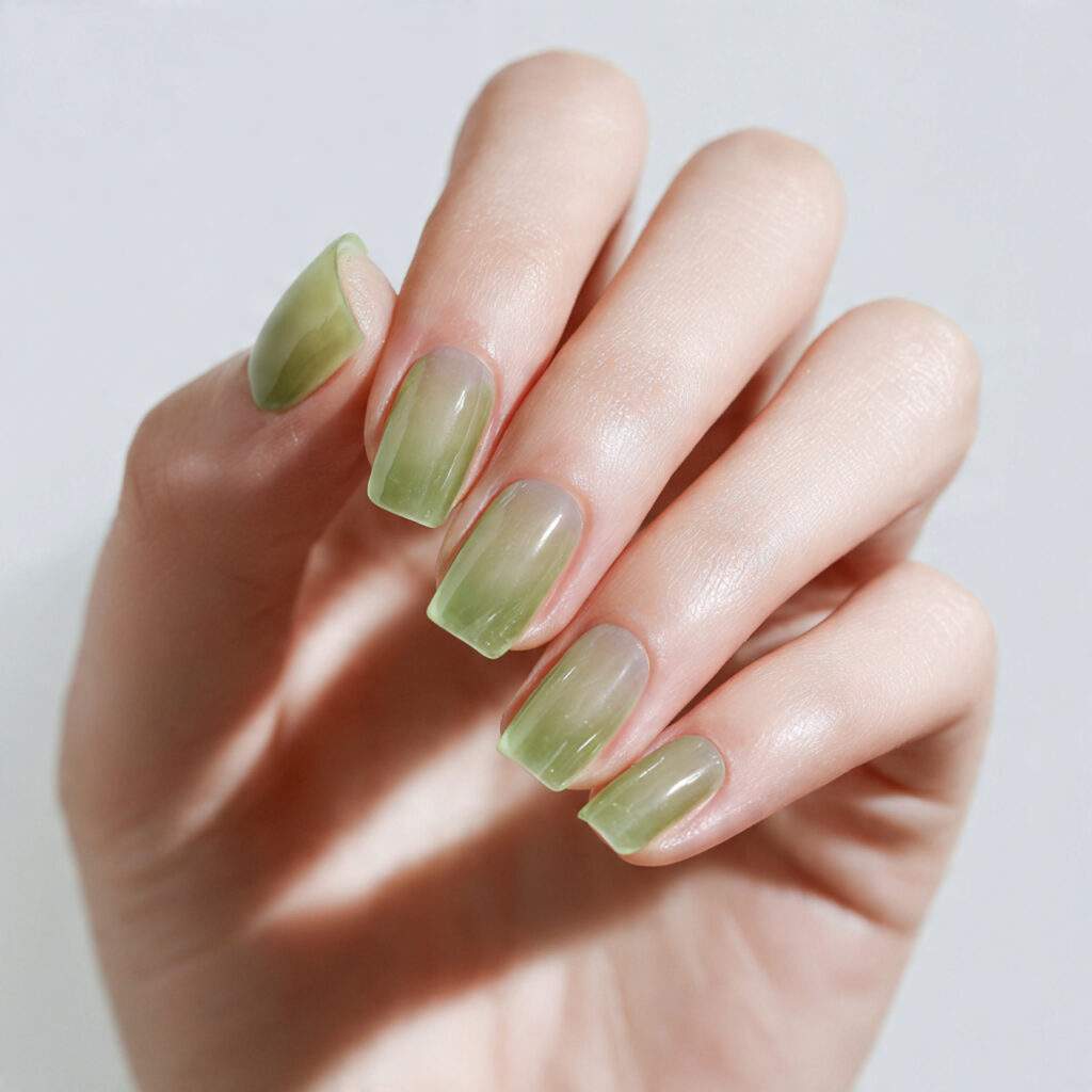 green jelly nails offer a translucent glass like