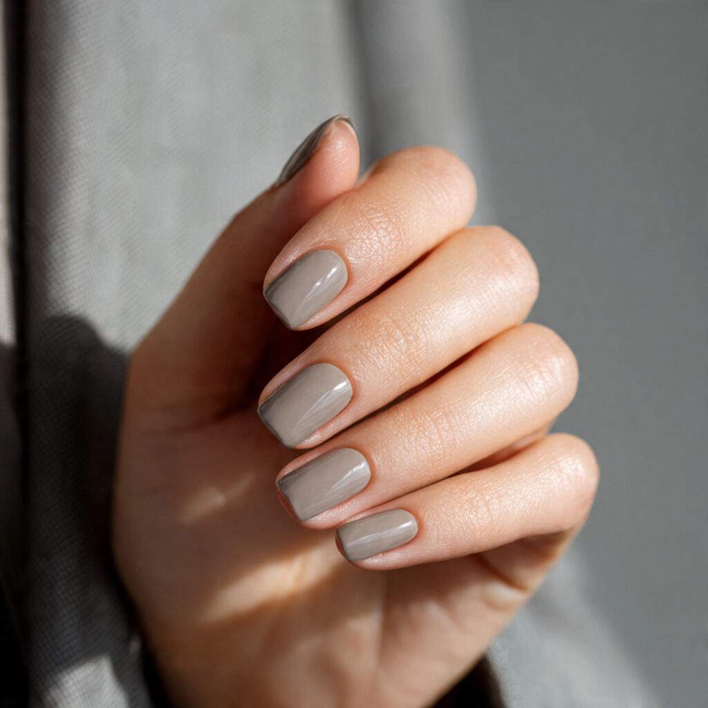 greige nail polish on short office appropriate nails