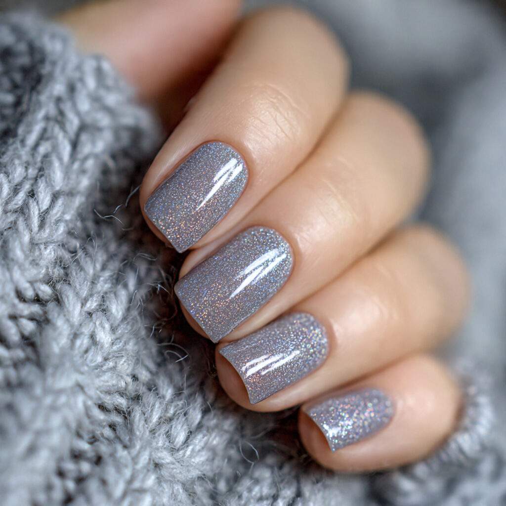 grey january nails with subtle shimmer add