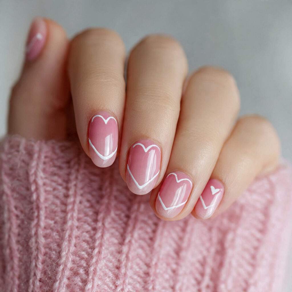 heart outline valentine nails focus on fine