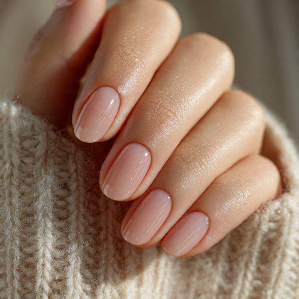 high shine clear coat on short nails barely there