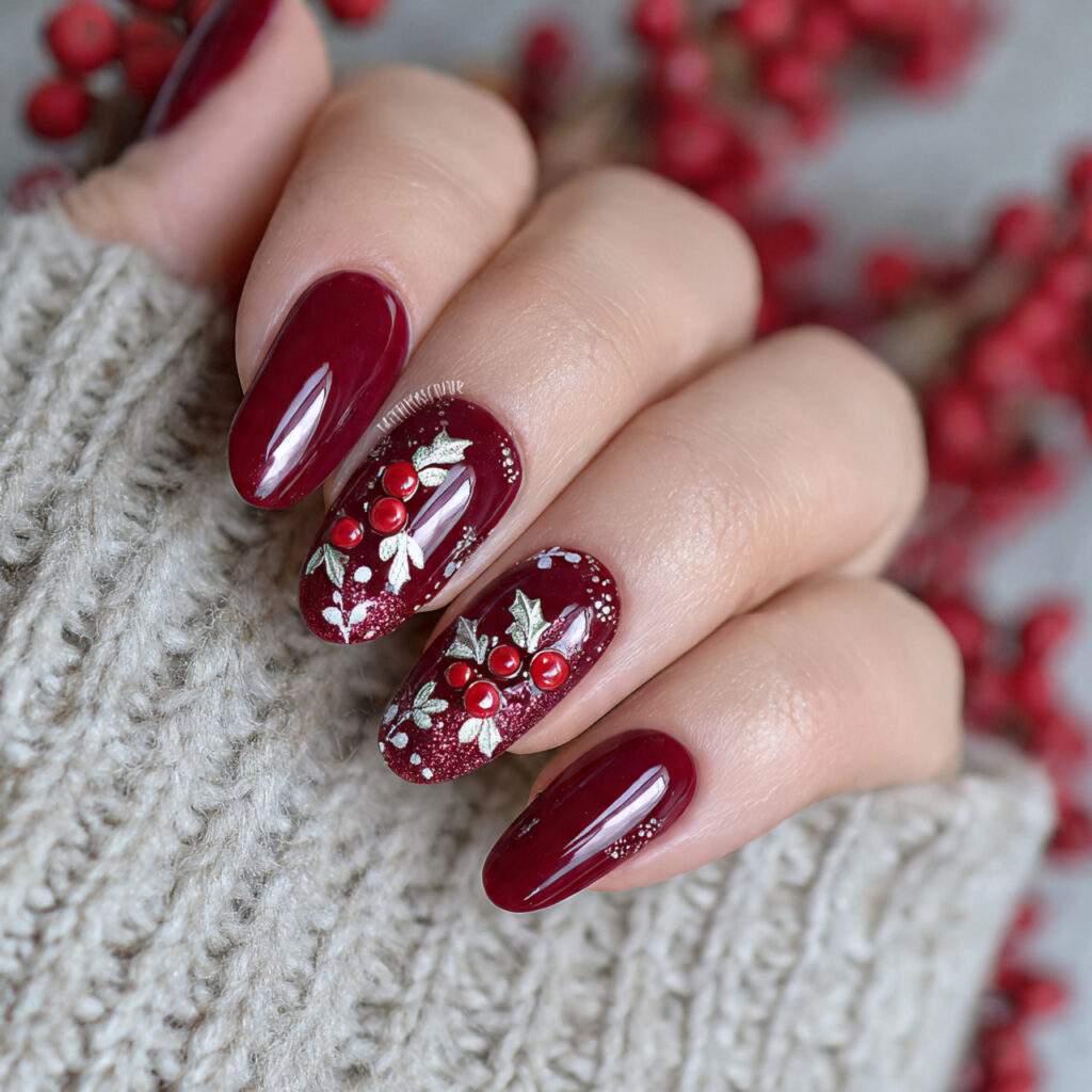 holly berry snowfall burgundy nails feel festive