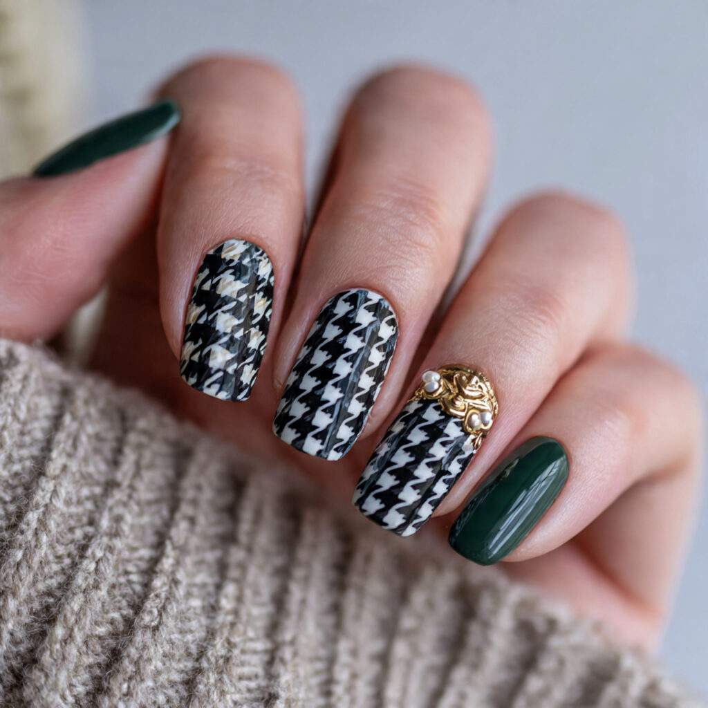 houndstooth nails look classy and stylish the
