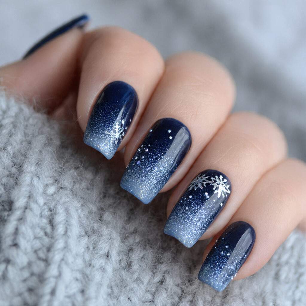 icy gradient snowfall navy nails feel smooth