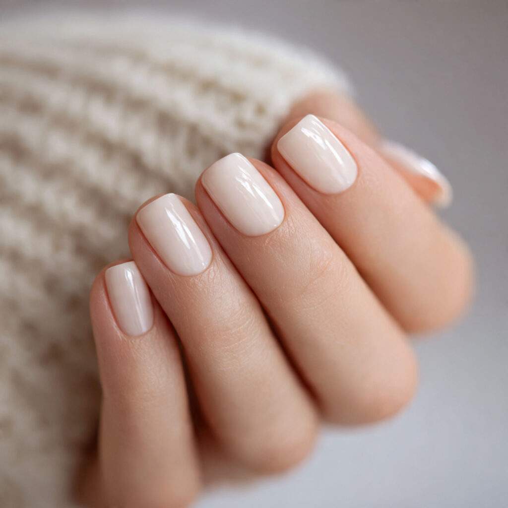 ivory short nails warm soft neutral tone