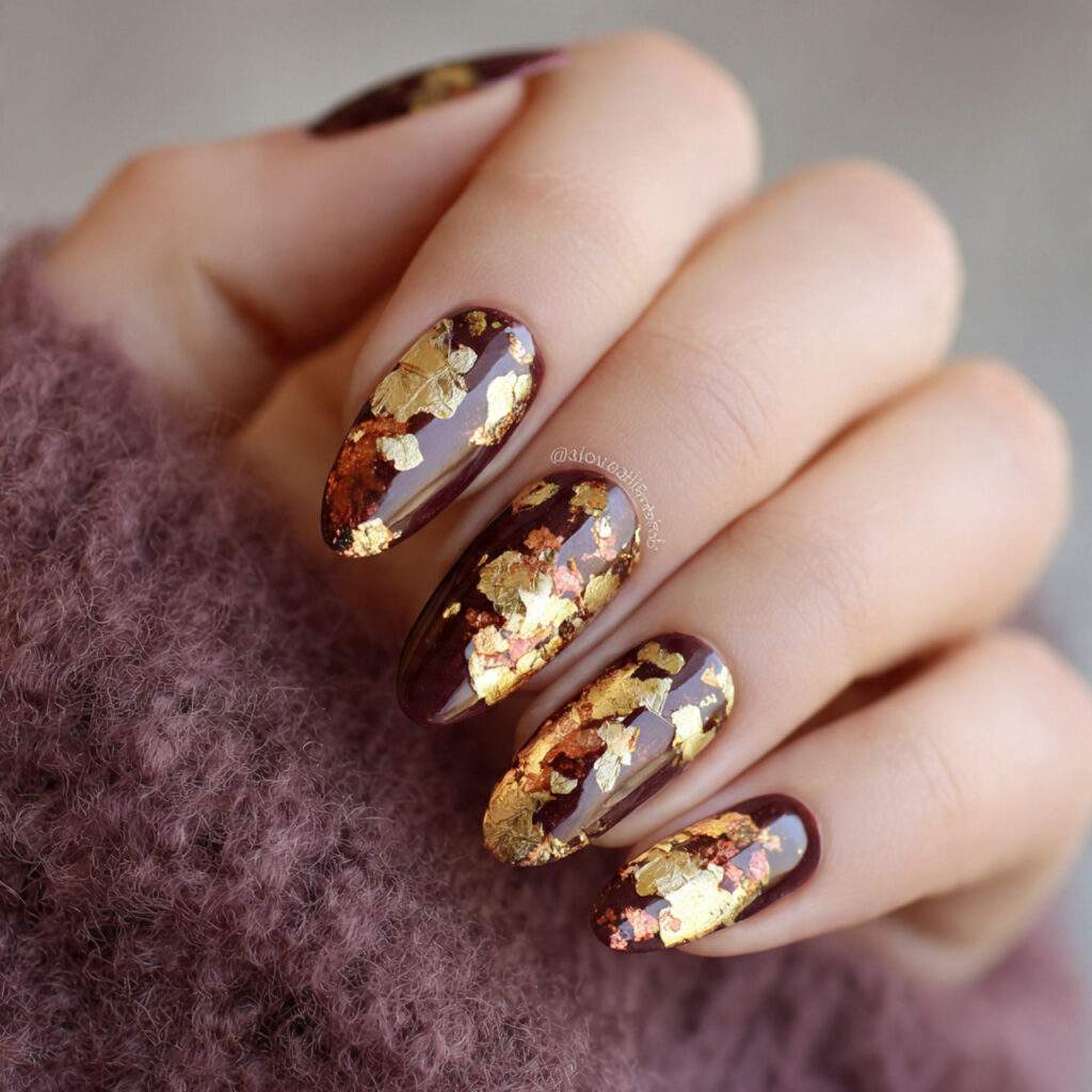 leafy gold foil nails capture the glow