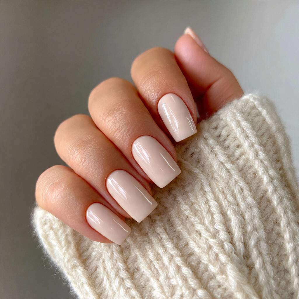 light beige nails with a minimal design