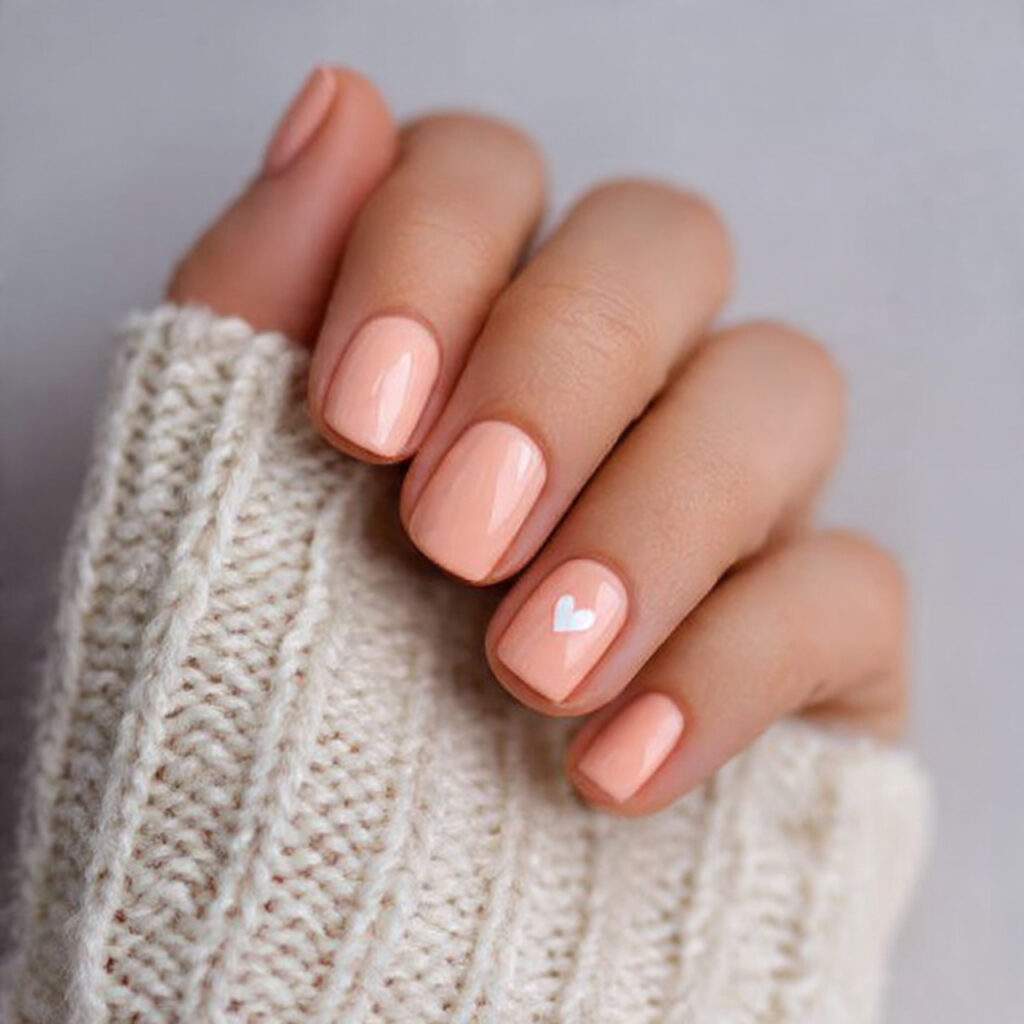 light peach short valentine nails add warmth