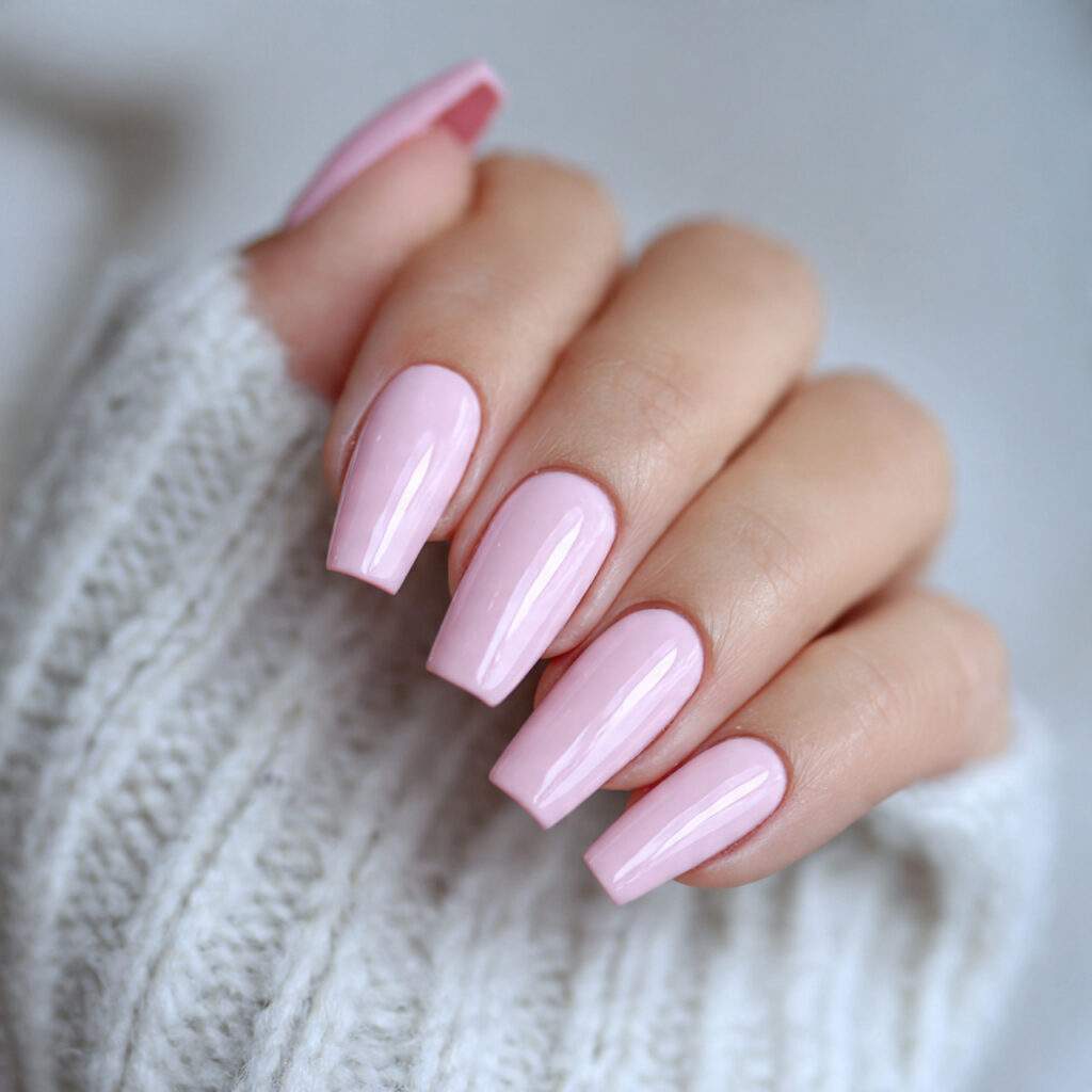 light pink coffin nails combine a trendy