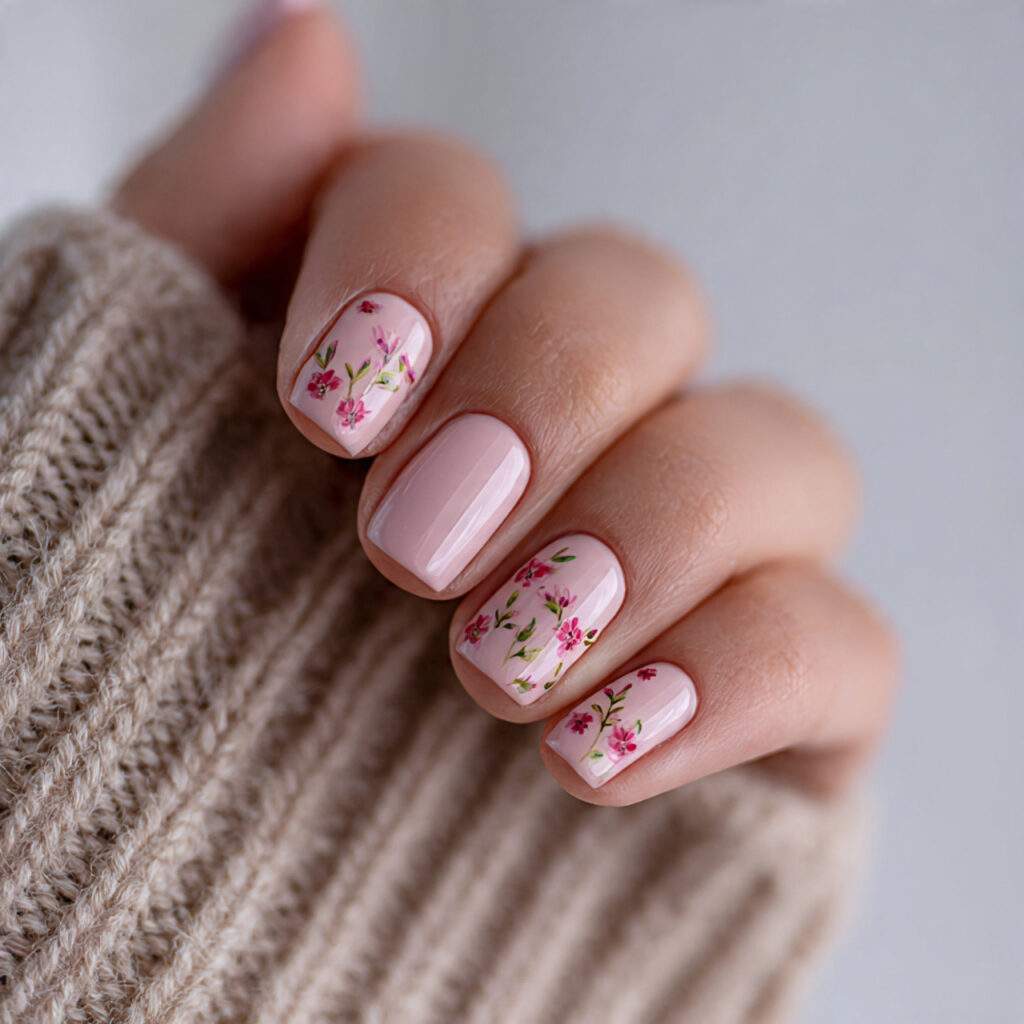 light pink floral valentine nails combine romance