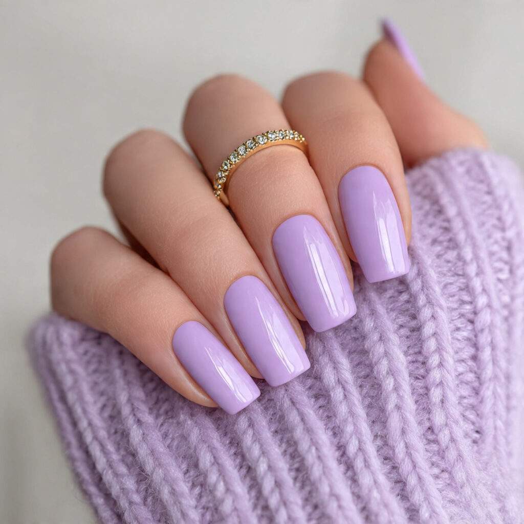 lilac purple winter nails with a glossy