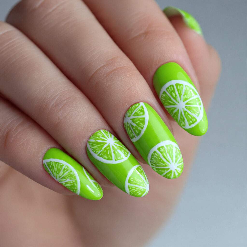 lime nails are bright green with small