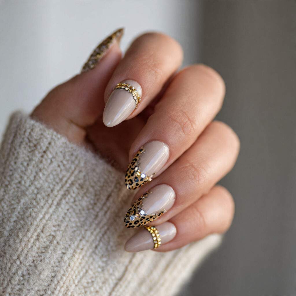 luxury neutral nails with bold accents for