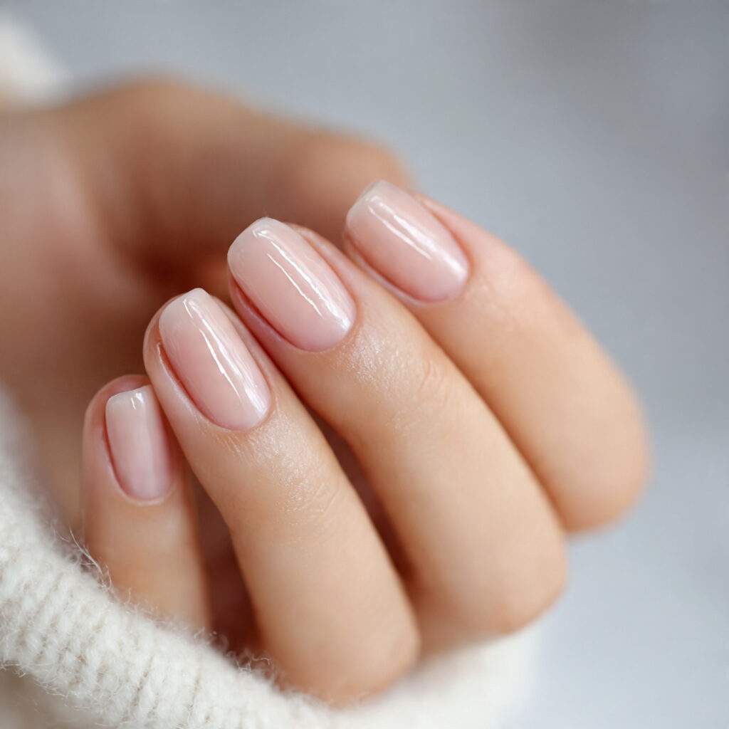 macro shot of bare natural nails buffed